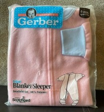 New Vintage Gerber Baby Blanket Sleeper Footie Pajamas 6 Months 18 lbs Pink Blue