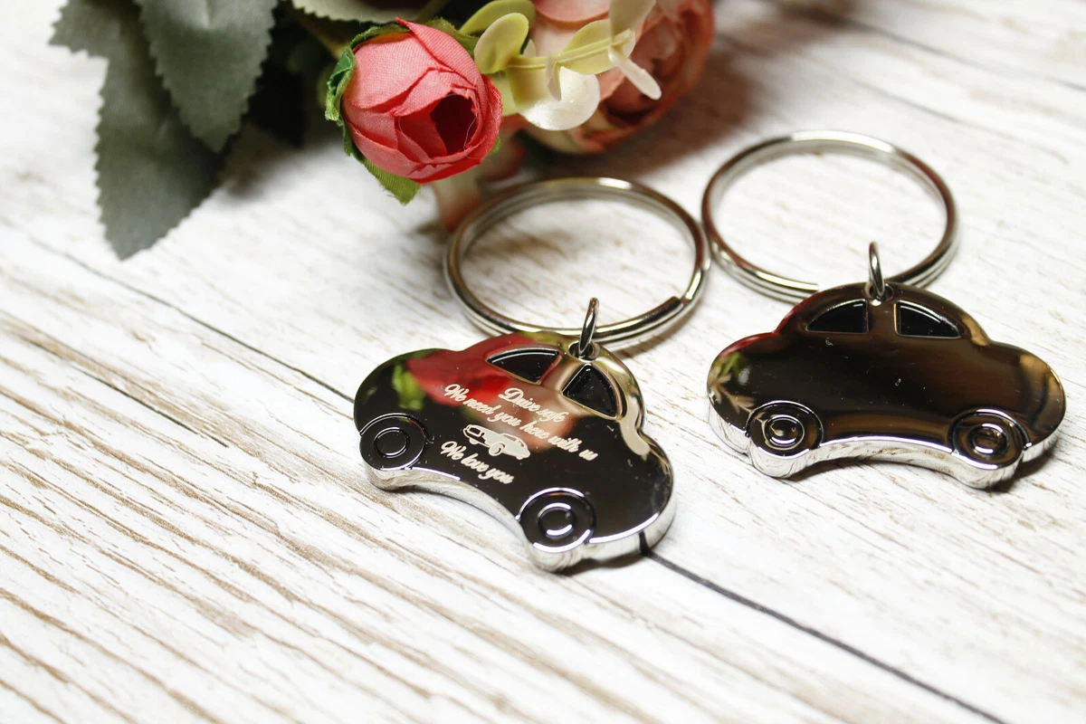 Personalised car shape cute keyring with any name engraved or logo