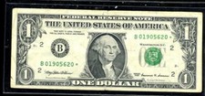 $1 Dollar Bill 1999 STARNOTE B01905620* FRN STAR NOTE PAPER CURRENCY MONEY#787