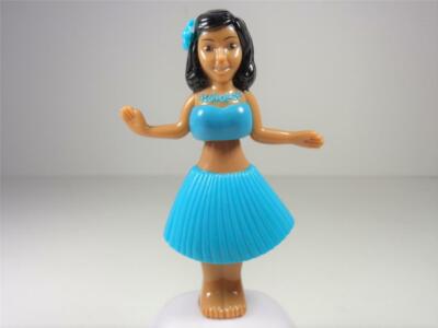 HAWAIIAN ALOHA SOLAR POWERED LUAU HULA DANCING GIRL WITH BLUE SKIRT LEI & FLOWER
