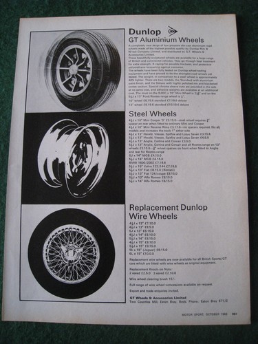DUNLOP GT ALUFELGEN STAHLDRAHT ERSATZ 1968 WERBUNG A4 Datei 16