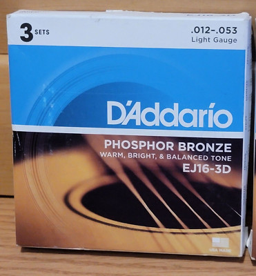 DAddario EJ16-3D Phosphor Bronze Light Gauge Guitar Strings .012-.053