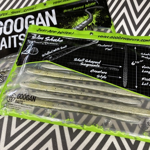 (2) GOOGAN BAITS 6.5" SLIM SHAKE WORM (9PK) GREEN PUMPKIN PEARL - FAST SHIPPING! - Picture 3 of 3
