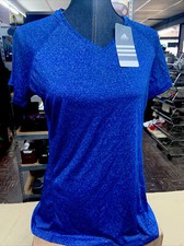 Adidas Short Sleeve Women's Climalite V Neck Tee - 3873W Heathered Royal Blue