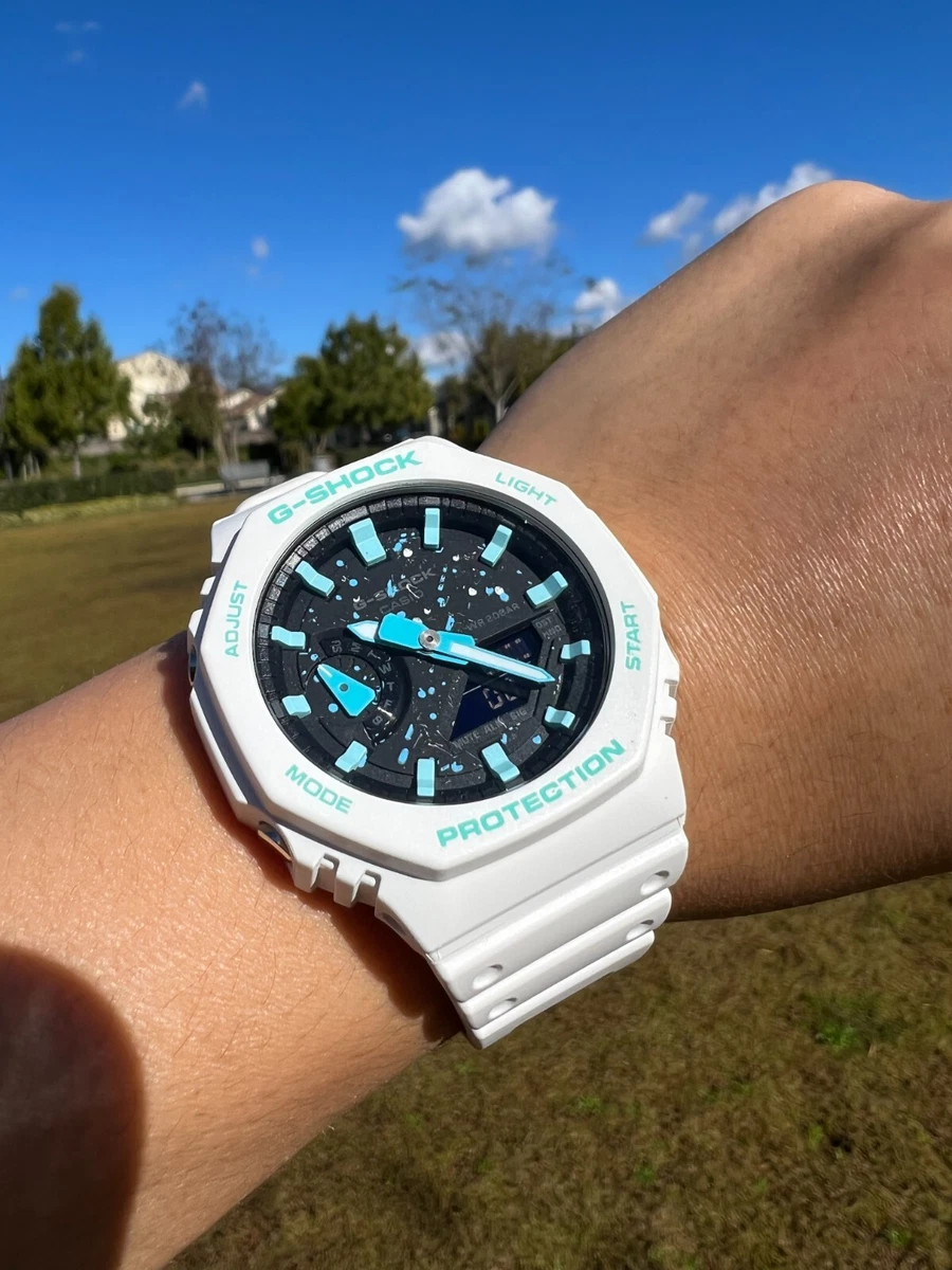 Custom Made Watch MODS All Light Blue Index Casio G-Shock White Watch GA2100-7A