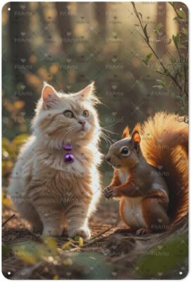 Cat And Squirrel Funny Vintage Tin Metal Signs Wall Decor For Bedroom Plaques Po