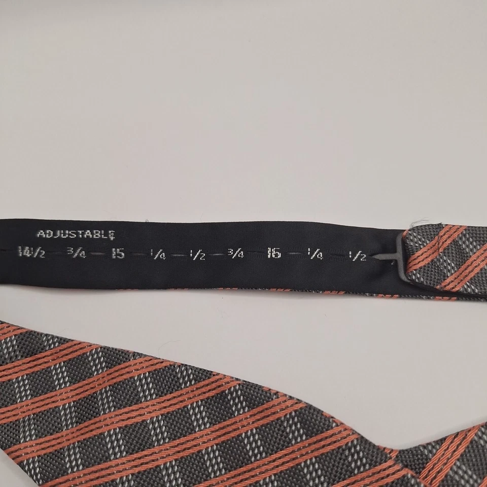 Vince Camuto Silk Bow Tie Grey & Orange Check Adjustable  - Image 4 of 4