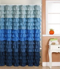Waterfall Ruffle Fabric Shower Curtain MULTI - COLOR BLUE