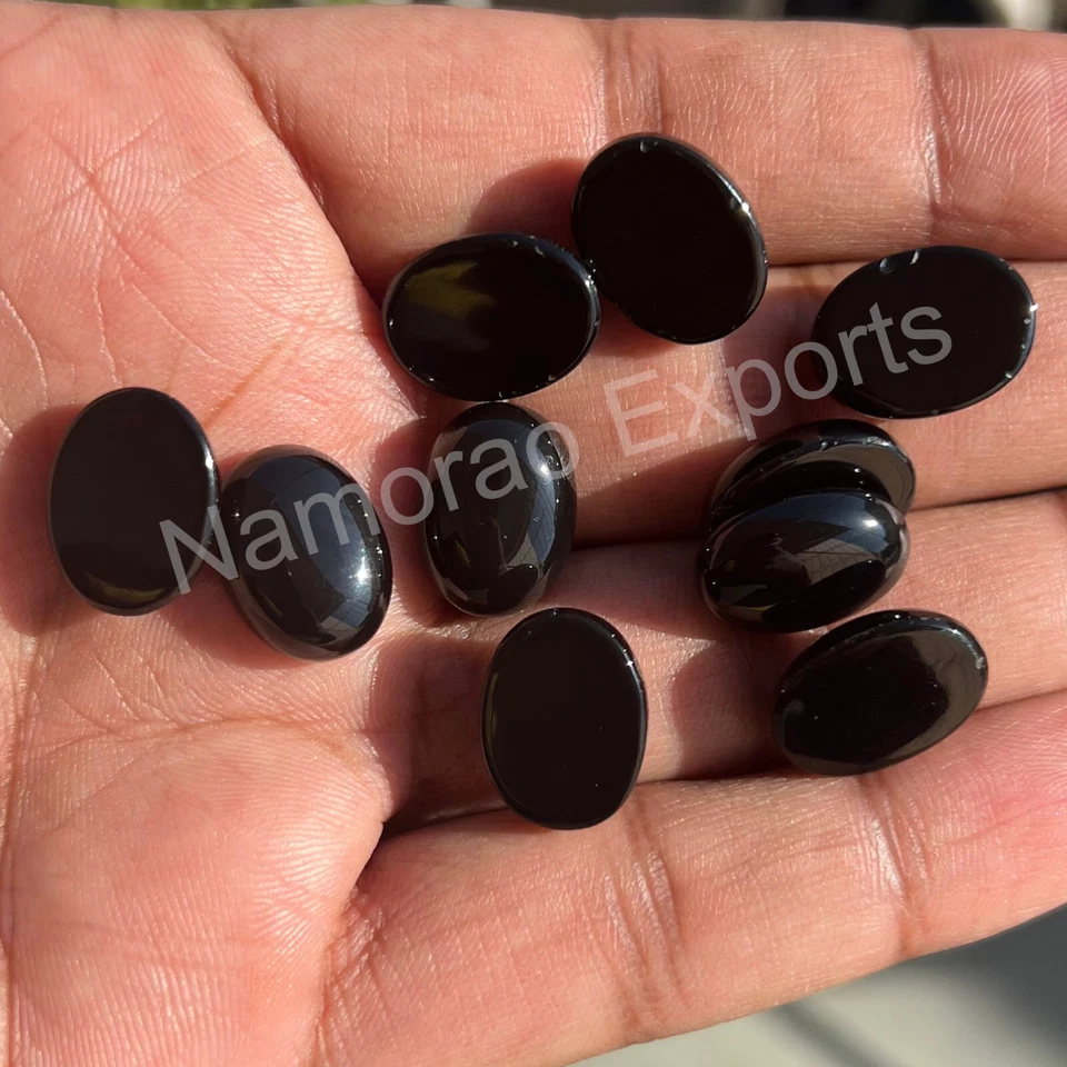 Natural Black Onyx Oval 3x5 mm to 15x20 mm Cabochon Loose Gemstone Lot - Image 2 of 4
