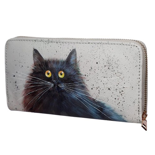 Kim Haskins Black Cat Ladies Wallet Zip Around Large Purse - Picture 2 of 4