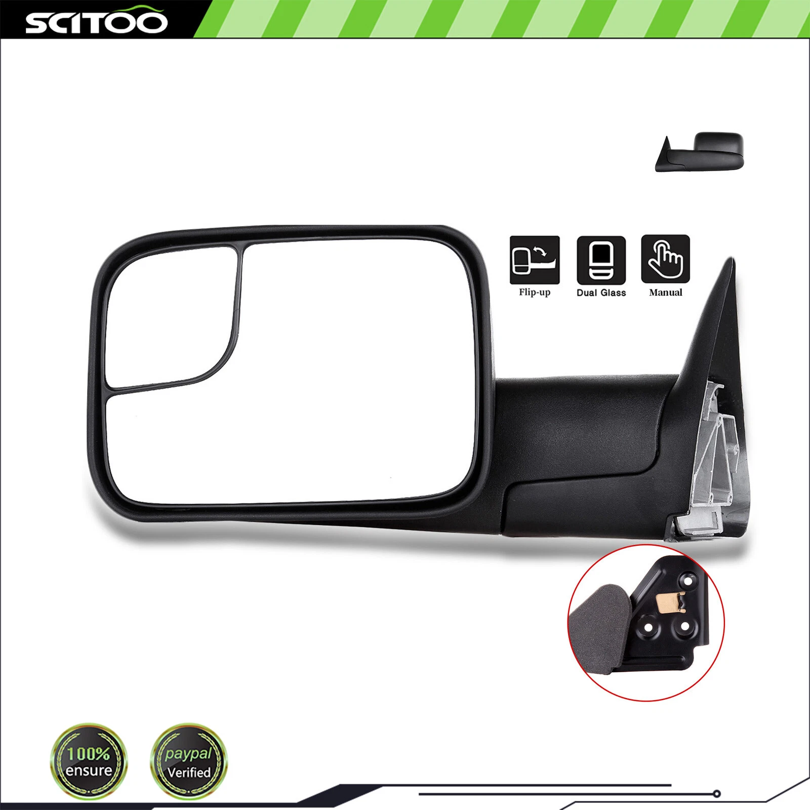 For 1994-2001 Dodge RAM 1500 94-02 2500/3500 Flip Up Manual Tow Mirrors LH Side