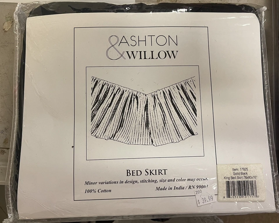 Solid Black 100% Cotton King Bed Skirt, VHC, Dust Ruffle - Image 2 of 3