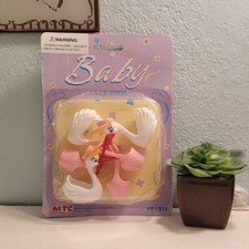 Stork Baby Shower Cake Decorations Set of 3 Favors Candy Nut Cup Baby Girl New 