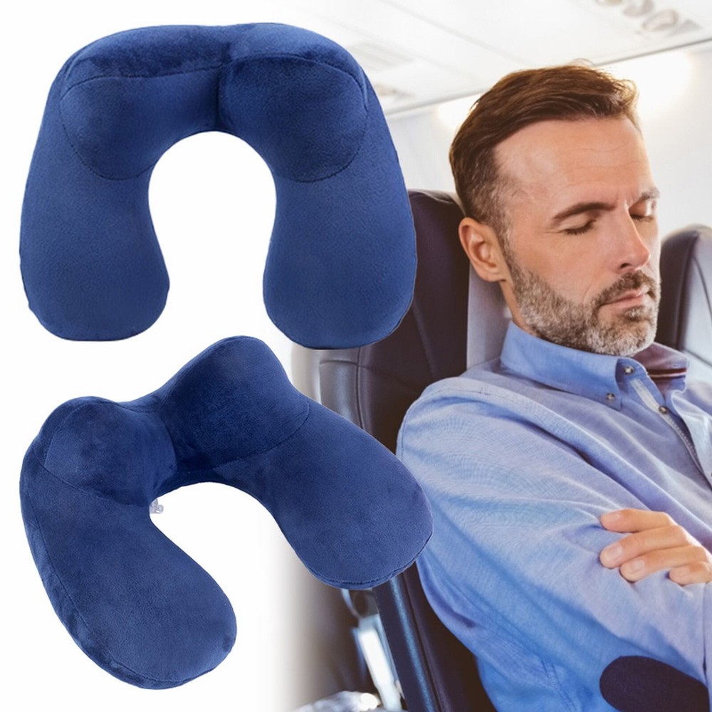 Soft U-Shaped Inflatable Travel Neck Pillow for Airplanes and Cars