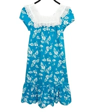 Vintage KOLE KOLE Hawaiian Midi Dress Shift Tropical Lightweight Floral Blue S