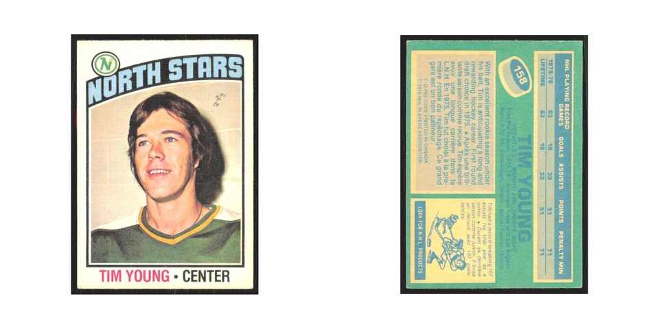 1976 O-Pee-Chee Tim Young RC Minnesota North Stars #158 - Image 3 of 3