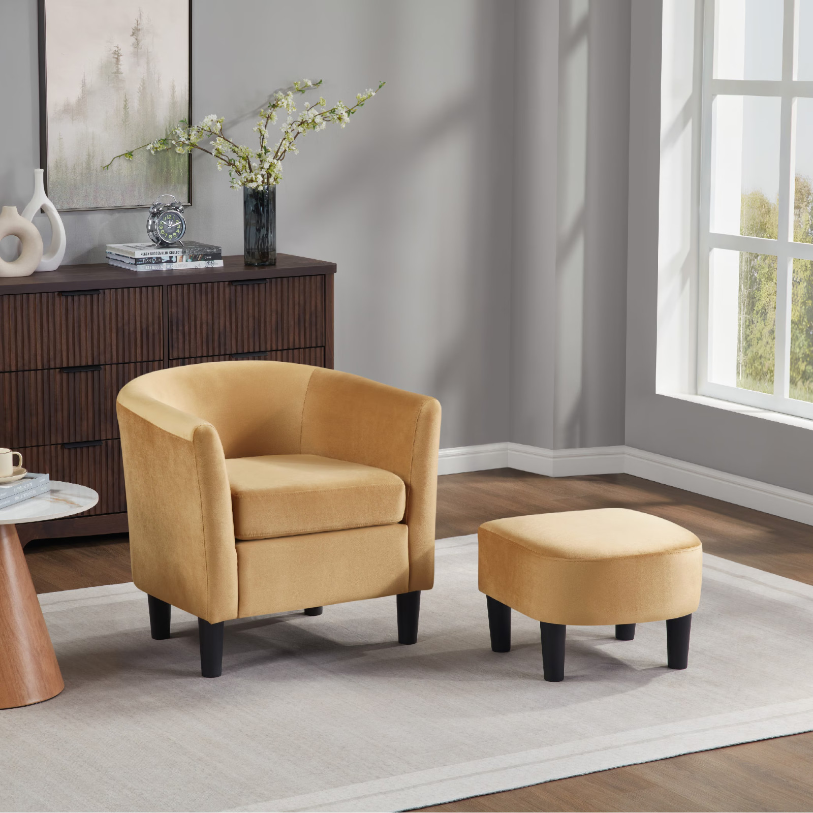 W/ottoman - Modern Barrel Armchair For Living Room