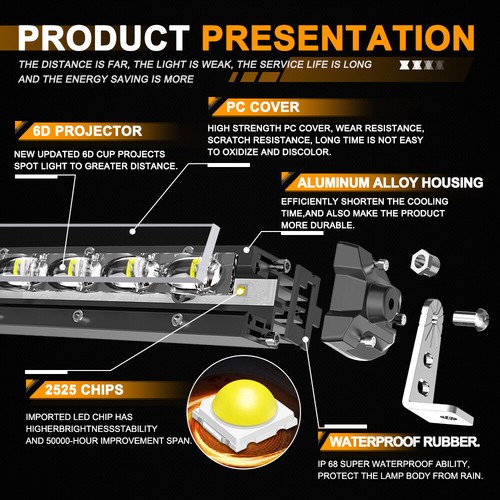 Curved Slim 20"26"32"38"44"50'' Spot LED Light Bar Truck Driving SUV 4WD Offroad - Bild 4 von 41