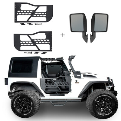 Combo Steel Tube Half Door + Rear View Mirror for 07-18 Jeep Wrangler JK 2-Door
