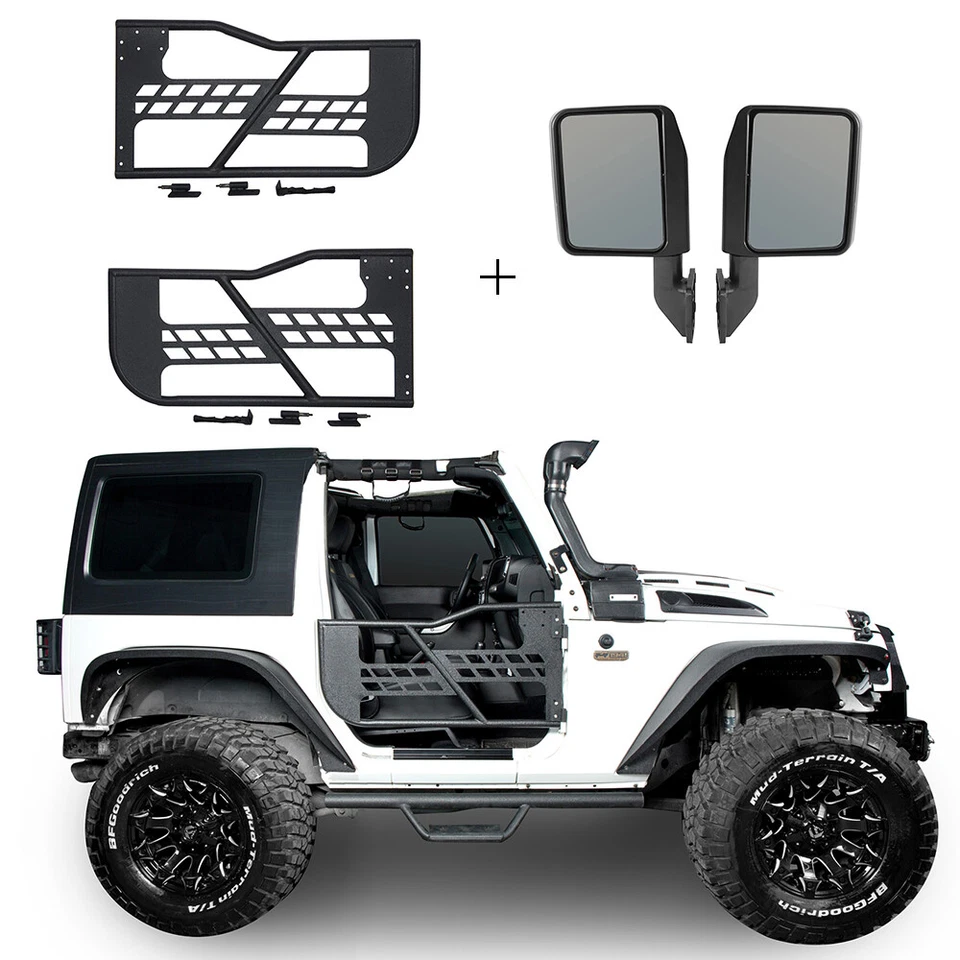 Hooke Road Tubular Half Door w/ Side View Mirror For 2007-2018 Jeep Wrangler JK Foto 2 de 4