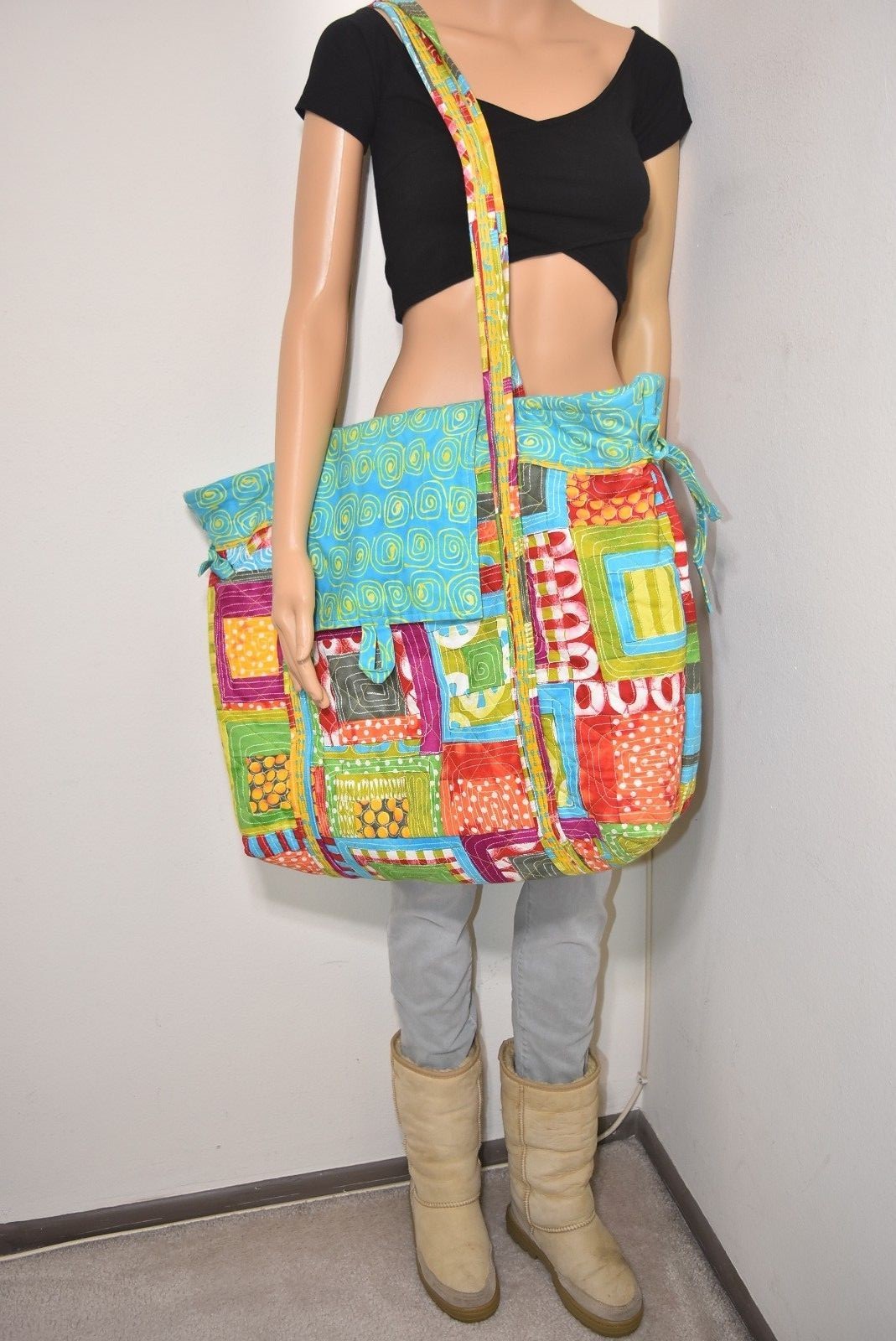 Patchwork Boho Bag Colorful Oversize Quilted Cros… - image 7