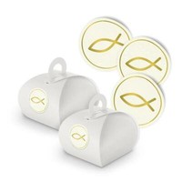 Itenga Set Fisch Gold M159 24X Geschenkbox Karton Mit Griff Weiß Und Sticker