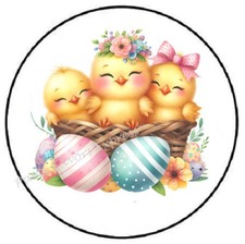 ADORABLE EASTER CHICKS IN BASKET ENVELOPE SEALS LABELS STICKERS PARTY FAVORS