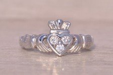 Irish Made Designer Natural Diamond Claddagh Ring in White Gold