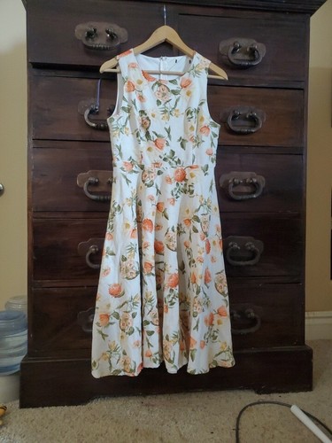 Retro 60s Shift Dress Womens Small White Mod Peach Floral Lined - Picture 6 of 11