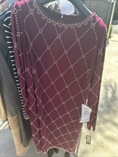 Betsy  Adam burgundy/maroon Evening Gown Lace Bodice Keyhole Ruched Size 14