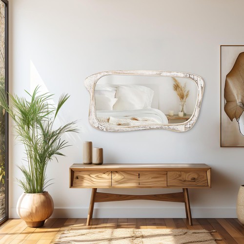 AAZZKANG Irregular Wooden Wall Mirror, 32"x20", Asymmetrical, Minimalist Deco... - Picture 4 of 7