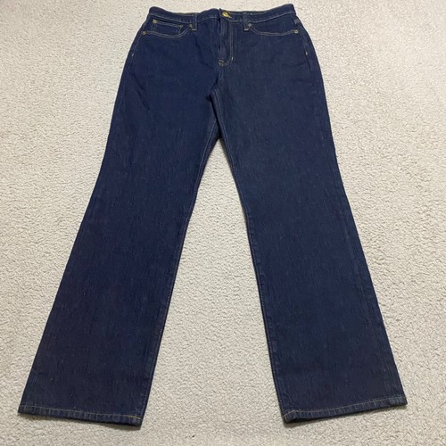 J. Crew Damen Gr. 28 Jeans blau Denim dunkle Waschung klassisch gerades Bein hoher Bund