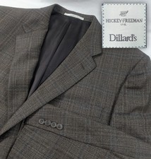 Hickey Freeman Blazer Sports Jacket 100 Wool Glenn Check Plaid 48R 48" Slim