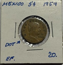 Mexico 5 Centavos 1954 With Dot Variety Josefa Ortiz de Dominguez Key Date KM426
