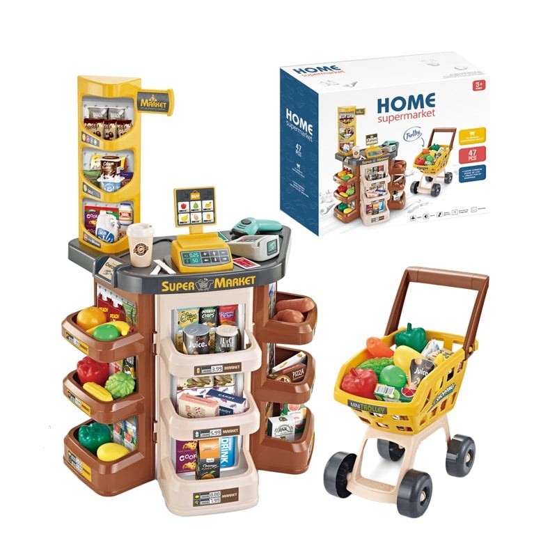 как выглядит Supermarket Shopping Cart Playset Cash Register 64pcs Toy Preschool Kids фото