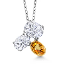 925 Silver and 10K Yellow Gold White Moissanite and Yellow Sapphire Pendant