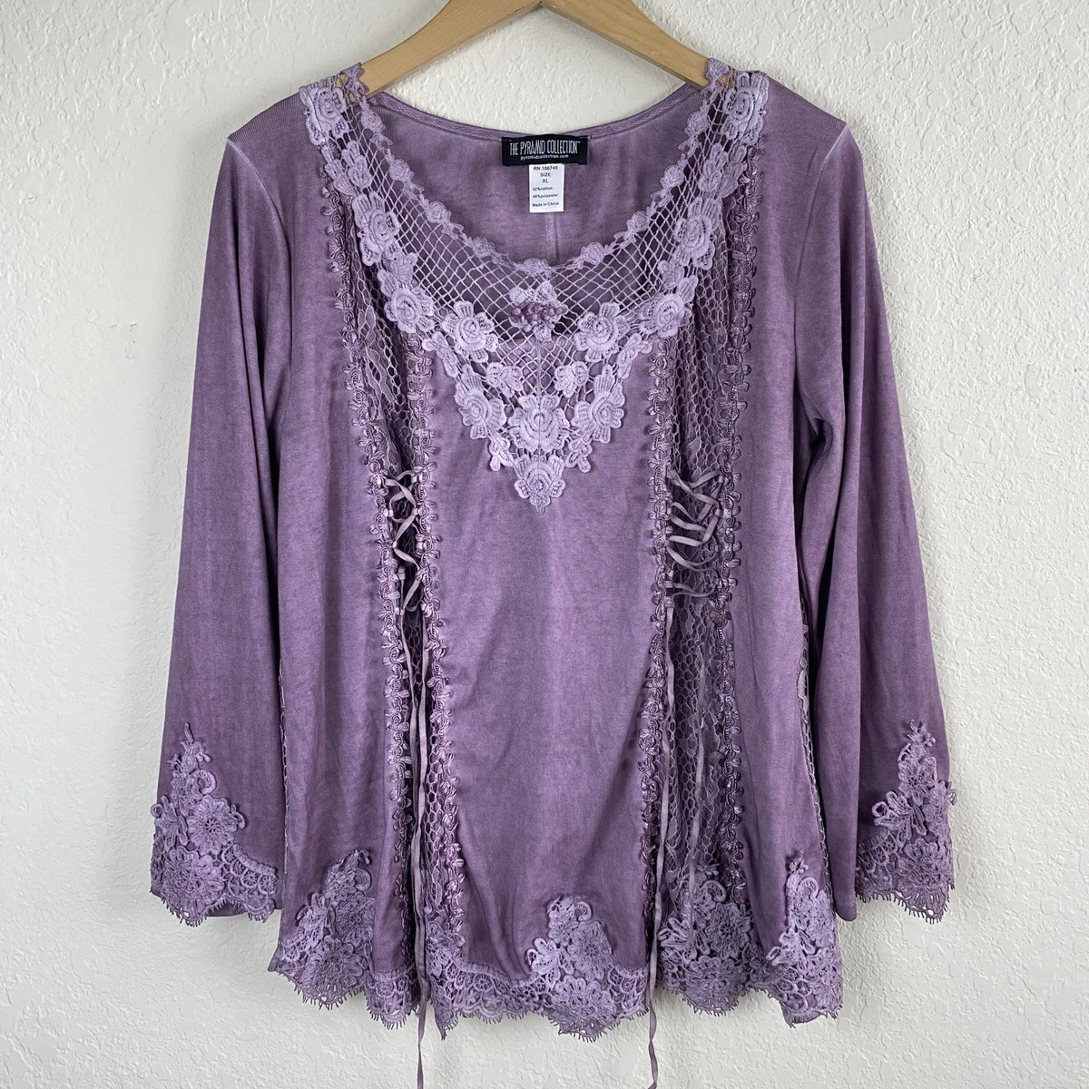 Blusa De Manga Larga Mujer Con Detalles De Ganchillo - Cuello Redondo, Tejido Elástico, Para Otoño
