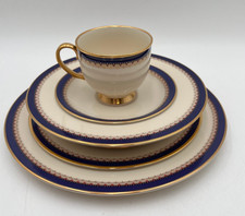 Lenox Jefferson 6 Piece Place Setting Fine China Cobalt Blue Gold Trim USA Set