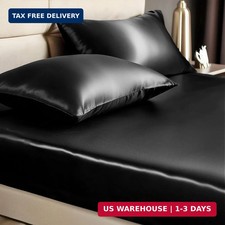 Satin Queen Fitted Sheet  Pillowcase Set - 3-Piece Luxury Soft Silk-Li