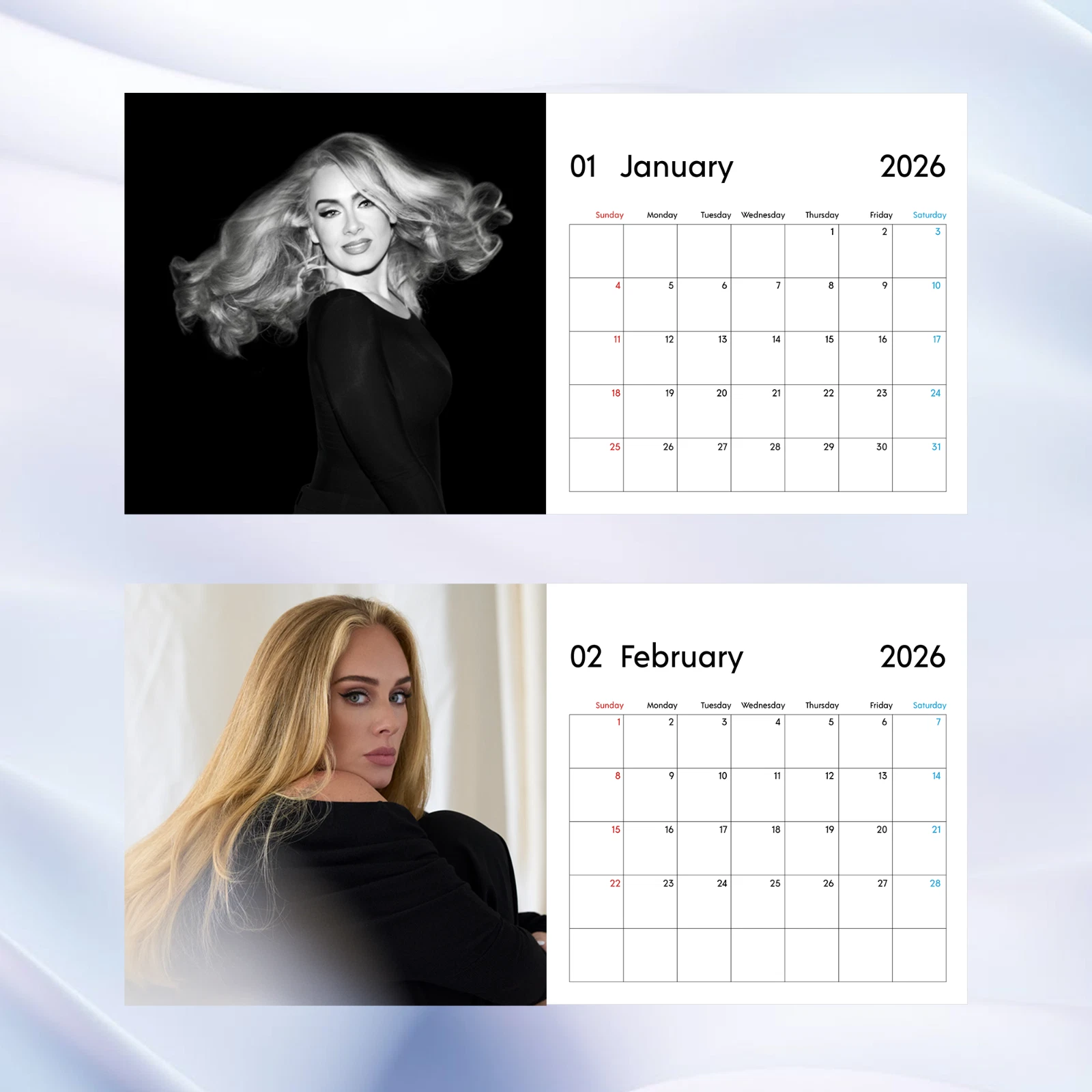 Adele 2026 Wall Calendar, Elegant Music Icon Monthly Planner