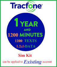 Tracfone 1 Year Service Extension & 1200mins 1200Texts 1.2GB Data Refill Sim Kit