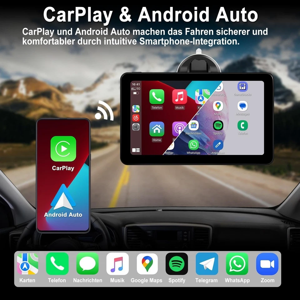 CarPlay Android Auto Display 7 Zoll Touchscreen GPS Navigation Bluetooth - Bild 4 von 4