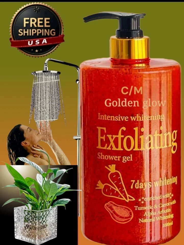 Golden Glow Intensive Whitening Shower Gel Skin Soft Exfoliant 1000ml [USA Stock - Image 4 of 4