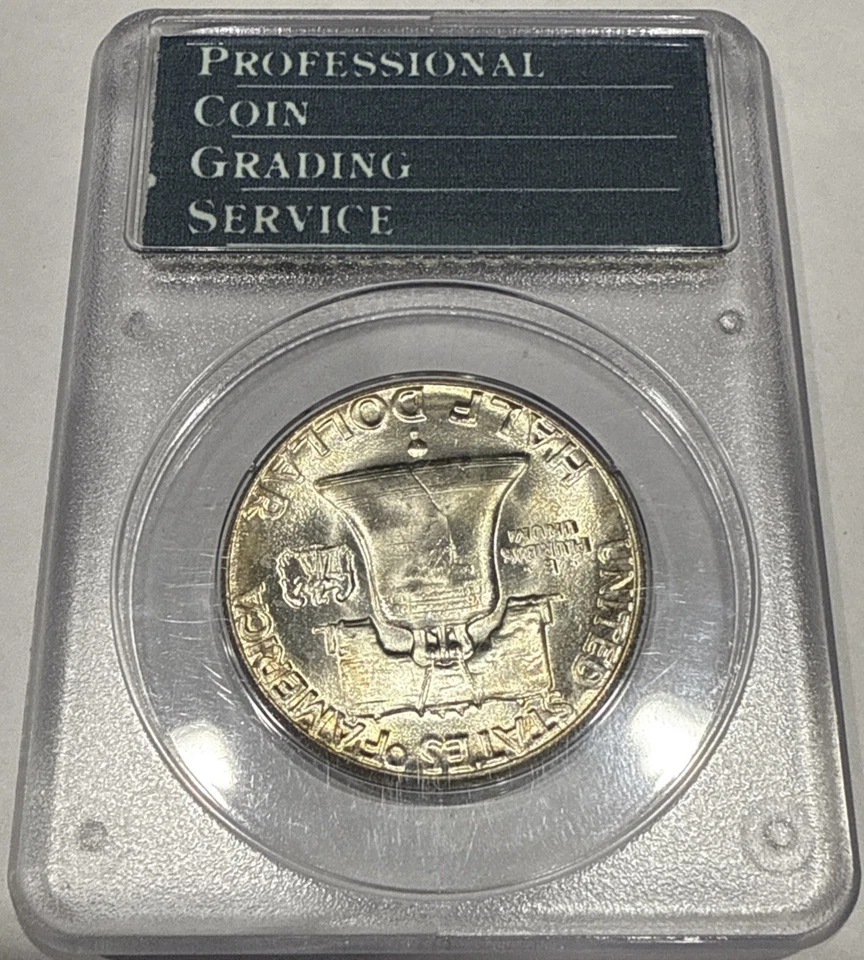 1954 P Franklin Silver Half Dollar PCGS MS64 OGH Rattler Blast White Coin - Image 2 of 4