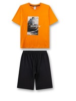 JUNGEN- Shorty,Kurzer Schlafanzug , Surfer Orange-Schwarz Sanetta Gr.152- 176