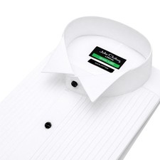 Men's Tuxedo Shirt White Wing Collar Pleated Front Grooms Wedding Luxury Outfit