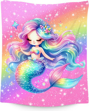 Blanket for Girls, Mermaid Blankets Gifts for Kids Toddlers, 40"X50"Rainbow Flee