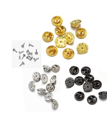  Elegante Pin-Verschlüsse für Anstecker 10 Stück, Metall,Gold & Silber &Schwarz