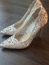 Betsey Johnson White Rhinestone Laser Cut Floral Pointed Toe Stiletto Pump 5M