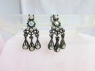 Vintage Sparkly Crystal Rhinestone Chandelier Earrings Clips Black Chrome